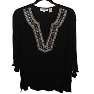 C.D. Daniels Black Blouse – 2X – Silver Embellishments & Sequins